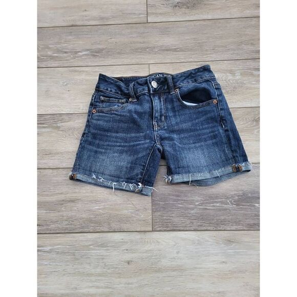 American Eagle size 0 midi jean shorts Bermuda blue jeans - Picture 9 of 9